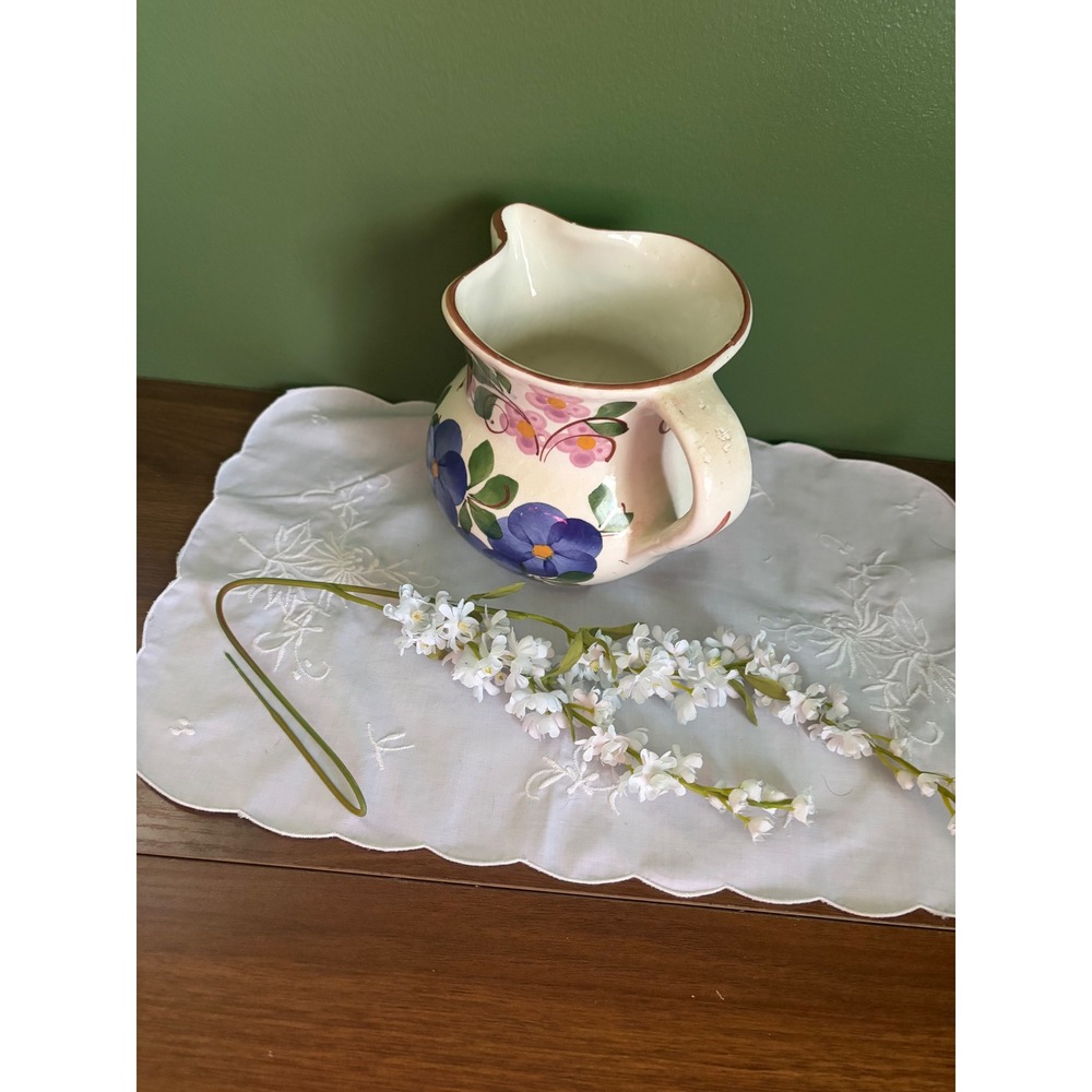 Vintage Hand Painted Floral Ceramic Pitcher Multi Color Flower Vase - Picture 5 of 7